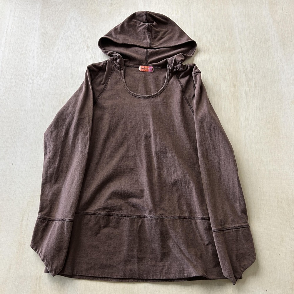 Y2K Avatar Shirt Womens Medium Brown Hooded Long Sleeve Scoop Neck Casual Top